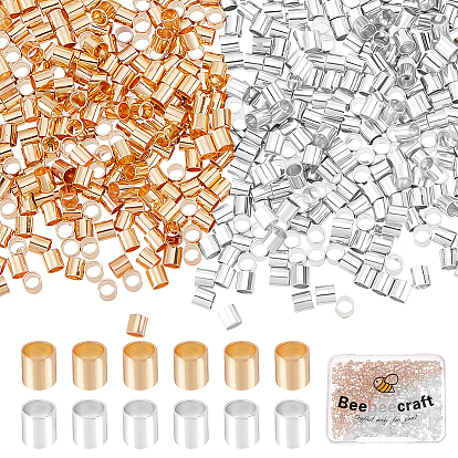1000Pcs 2 Colors Brass Crimp Beads, Tube