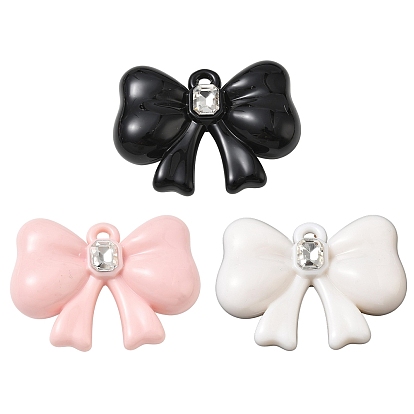 Opaque Acrylic with Crystal Rhinestone Big Pendants, Bowknot Charms
