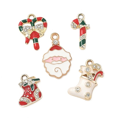 Подвески из сплава со стразами на рождественскую тематику, Эмаль стиле, золотые