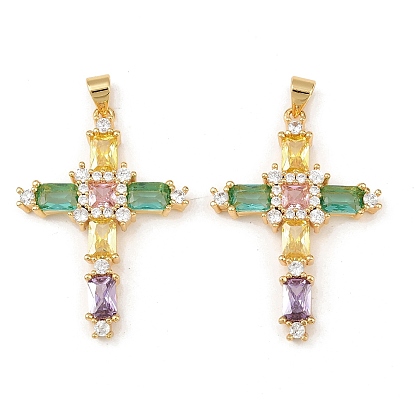 Латунь с кубическим цирконием подвеской, крестик, без свинца и без кадмия, долговечный, стойки покрытие, реальный 18 k позолоченный