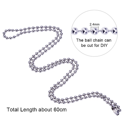 20PCS 304 Stainless Steel Ball Chain Necklace, 20PCS 304 Stainless Steel Blank Stamping Tag Pendants