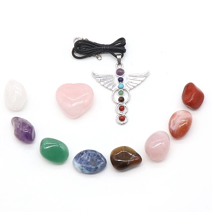 Valentine's Day Theme Chakra Gemstone Ornaments Set, Reiki Energy Stone Display Decorations, Heart & Angel
