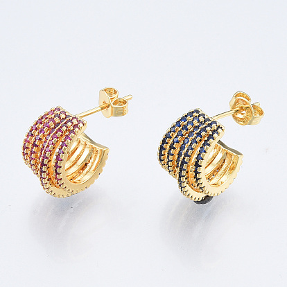 Cubic Zirconia Multi Circle Stud Earrings, Real 18K Gold Plated Brass Half Hoop Earrings for Women, Nickel Free