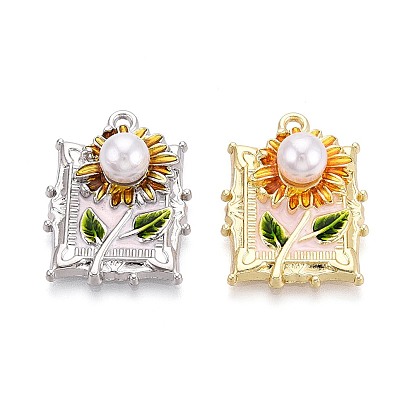 Стойки обшивки сплава эмали подвески, прямоугольник и цветок, с ABS имитации жемчуга