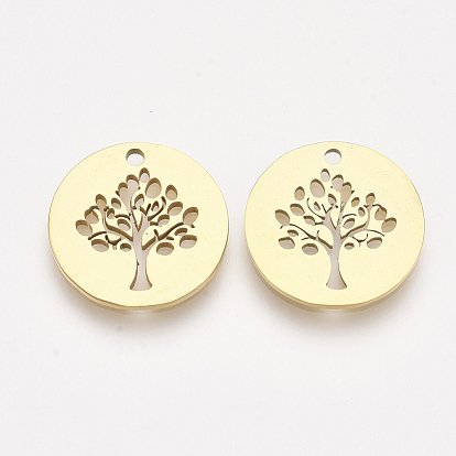 201 Stainless Steel Pendants, Laser Cut Pendants, Flat Round with Tree