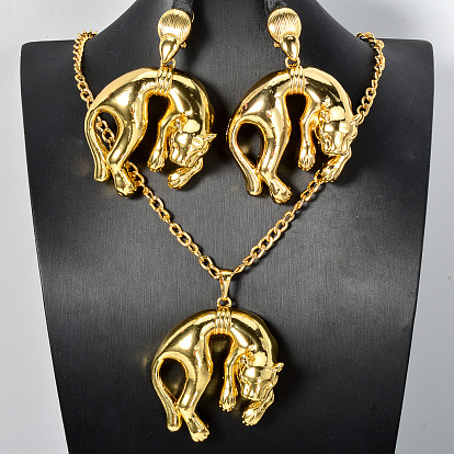 Комплекты из латунных серег-гвоздиков и ожерелий с подвесками для женщин, леопард