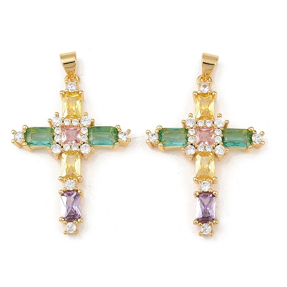 Латунь с кубическим цирконием подвеской, крестик, без свинца и без кадмия, долговечный, стойки покрытие, реальный 18 k позолоченный