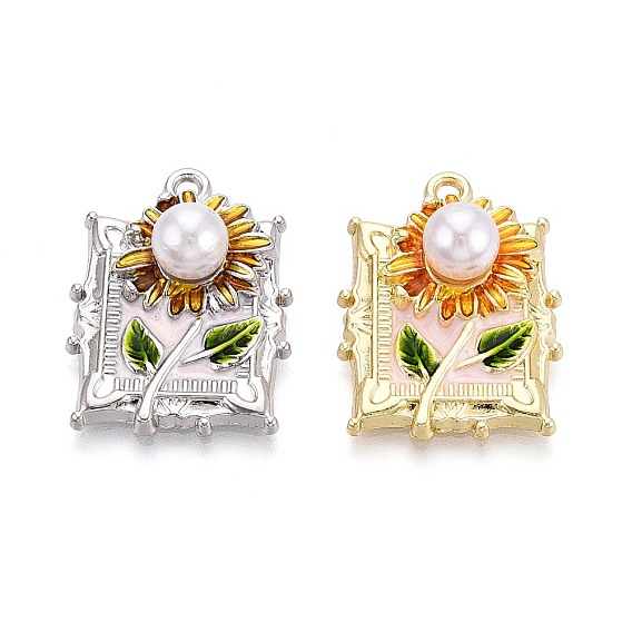 Стойки обшивки сплава эмали подвески, прямоугольник и цветок, с ABS имитации жемчуга