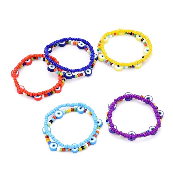 Glasperlen dehnen Armbänder, mit Polymer-Ton-Augenperlen
