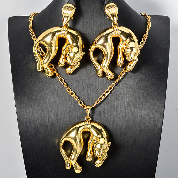 Комплекты из латунных серег-гвоздиков и ожерелий с подвесками для женщин, леопард