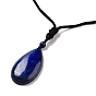 Gemstone Pendant Necklace with Nylon Cord for Women, Teardrop