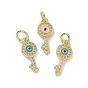 Real 18K Gold Plated Brass Micro Pave Cubic Zirconia Pendants, with Enamel and Jump Ring, Key Charms