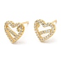 Rack Plating Brass Heart with Flower Stud Earrings with Cubic Zirconia, Lead Free & Cadmium Free