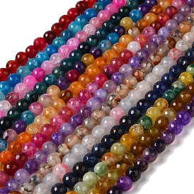 Dyed & Heated Natural Dragon Veins Agate Beads Strands, Faceted, Round