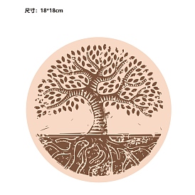 Carved Wood Round Sheets, for Home Display Decoration, Tree/Compass/Skull/Car/Heart/Olive Branch/Cat Pattern