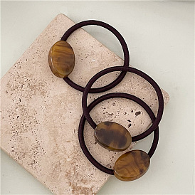Geometric Oval Hair Tie Resin Patch Elastic Band Brown Basic Ponytail Holder