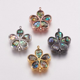 Abalone Shell/Paua Shell Links/Connectors, with Brass Findings, Flower