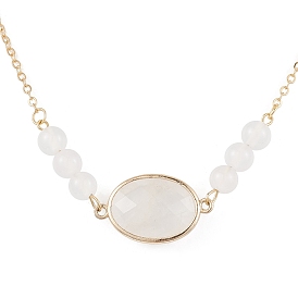 Brass Chains Necklaces, Natural White Agate & Quartz Crystal Bead Necklaces