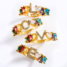 Hip Hop Style Copper 18K Micro Inlaid Zircon Letter Ring Set for Couples
