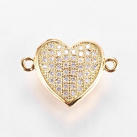 Brass Micro Pave Cubic Zirconia Links, Cadmium Free & Lead Free, Heart