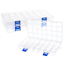 PandaHall Elite 3Pcs Rectangle Polypropylene(PP) Bead Storage Containers, 28 Compartment Organizer Boxes, with Hinged Lid, for Jewelry Small Accessories