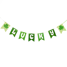 Saint Patrick's Day Theme Paper Banners, Clover & Word Lucky Hanging Banners, for Party Festival Home Decorations