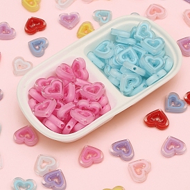 5Pcs Transparent Acrylic Beads, Bead in Bead, Heart