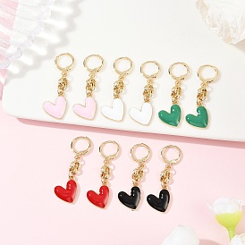 5 пары серег-колец с кисточками из цинкового сплава с эмалью, сердце