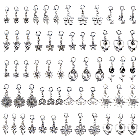80 décorations de pendentifs en alliage pcs, fleur, avec alliage homard fermoirs pince