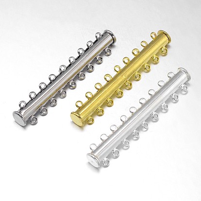 9-Strands 18-Holes Tube Brass Magnetic Slide Lock Clasps, Nickel Free, 45x10x7mm, Hole: 2mm