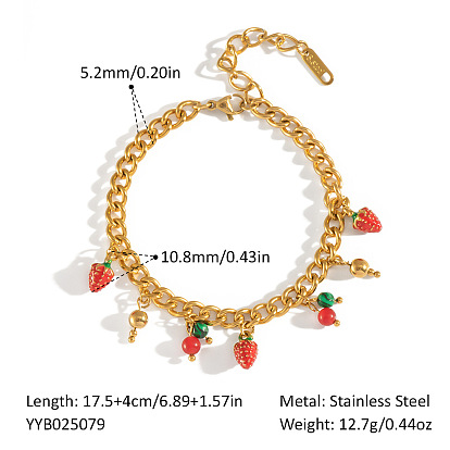 Фруктовая серия красная клубника арбуз 304 браслеты с подвесками из нержавеющей стали с эмалью