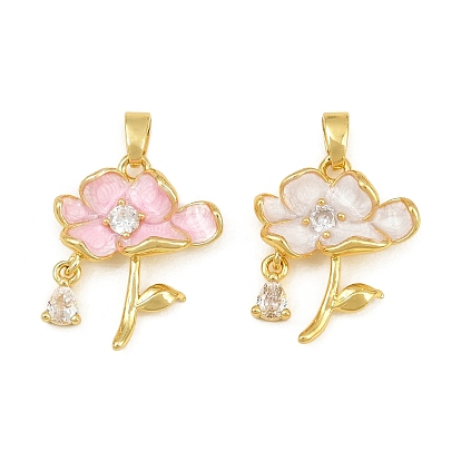 Messing micro pave klare zirkonia anhänger, mit Emaille, Blume Reize, echt 18 k vergoldet