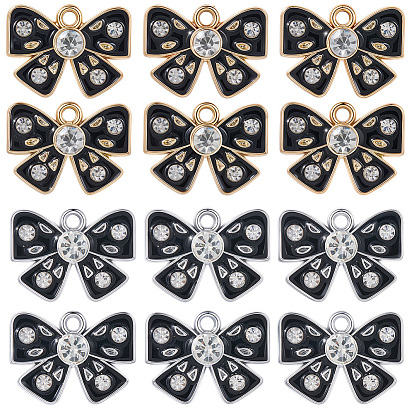 32шт 2 цветной сплав подвески со стразами, с черной эмалью, бантом прелести