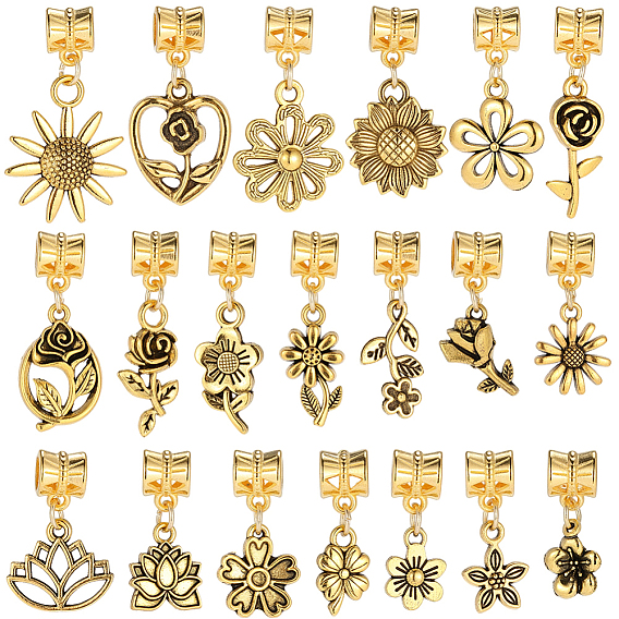 40Pcs 20 Styles Alloy European Dangle Charms, Large Hole Pendants, Mixed Shapes
