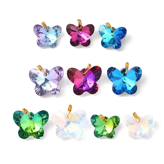 10 шт. граненые стеклянные подвески, бабочка, с медными петлями, разноцветные