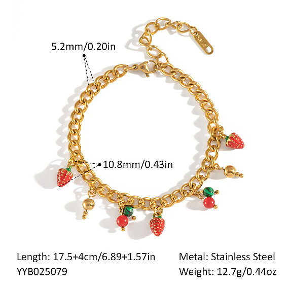 Фруктовая серия красная клубника арбуз 304 браслеты с подвесками из нержавеющей стали с эмалью