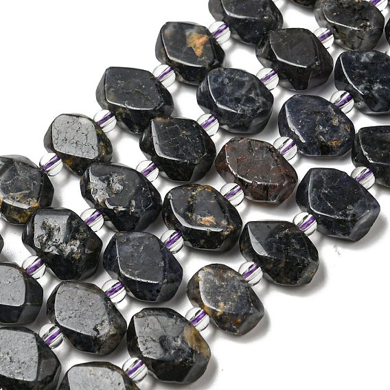 Natural Iolite Beads Strands, with Seed Beads, Faceted Rectangle