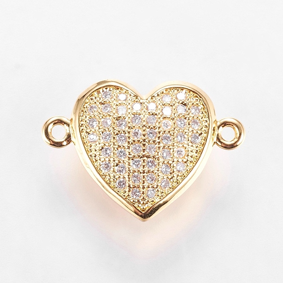 Brass Micro Pave Cubic Zirconia Links, Cadmium Free & Lead Free, Heart