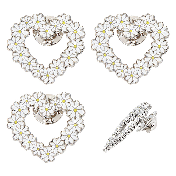 4 шт. эмалированные значки в форме сердца с ромашками, булавки для лацканов из сплава для одежды рюкзака