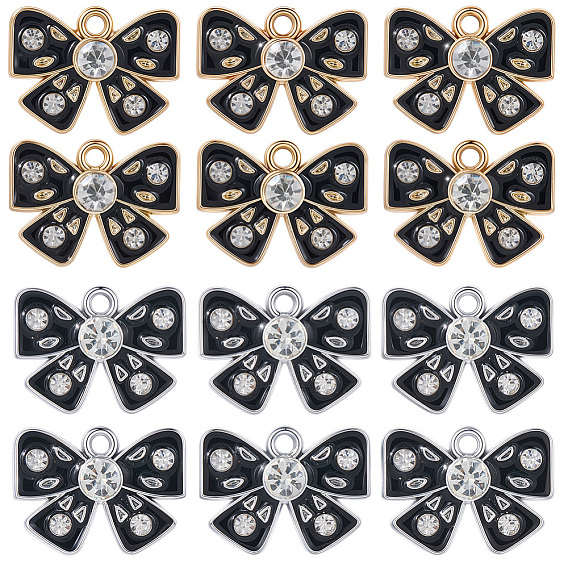 32шт 2 цветной сплав подвески со стразами, с черной эмалью, бантом прелести