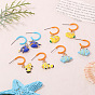 Zinc Alloy Enamel Stud Dangle Earrings, Fish, Half Hoop Earrings