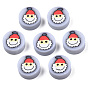 Handmade Polymer Clay Beads, Flat Round with Father Christmas