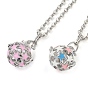 Brass Enamel Pendant Necklaces, Iron Rolo Chains, Round with Star Pattern