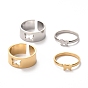 304 Stainless Steel Finger Rings Sets, Wide Band Cuff Rings and Finger Rings, Couple Rings for Valentine's Day, Butterfly