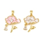 Brass Micro Pave Clear Cubic Zirconia Pendants, with Enamel, Flower Charms, Real 18K Gold Plated