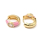 Clear Cubic Zirconia Oval Thick Hoop Earrings with Enamel, Real 18K Gold Plated Brass Jewelry for Women