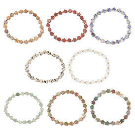 Браслеты из натуральных и синтетических драгоценных камней, эластичные браслеты для женщин, цветка сливы, с латунной бисера