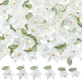 90шт 6 цвета акриловые подвески, цветок, с латунными петлями и пластиковыми бусинами