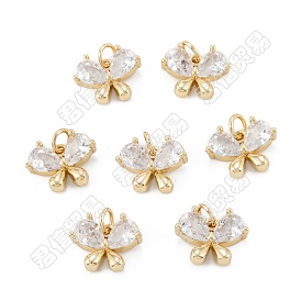 10Pcs Brass Micro Pave Clear Cubic Zirconia Charms, Long-Lasting Plated, Butterfly
