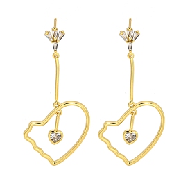 Rack Plating Heart Brass Micro Pave Clear Cubic Zirconia Earrings, Cadmium Free & Lead Free, Long-Lasting Plated